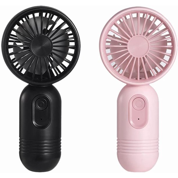 Mini ventilador portátil, paquete de 2, bonito ventilador de mano, funciona con pilas, ligero, pequeño ventilador personal con 3 velocidades y ventilador de pestañas recargable por USB