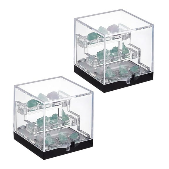 2Pcs 3-Tier Clear Display Case 2x2x2Inch Square Specimen Display Case Mineral Boxes for Collectibles Action Figures Plant Mineral Stone