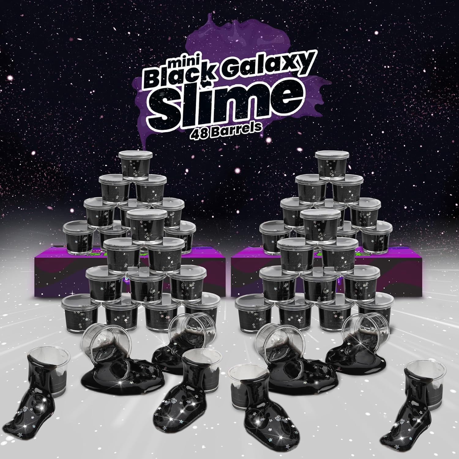 Playbees Black Nebula Slime - 48 Pack - Galaxy Star Slime Party Favors for Kids - Non-Sticky, Stress Relief, Arts & Crafts