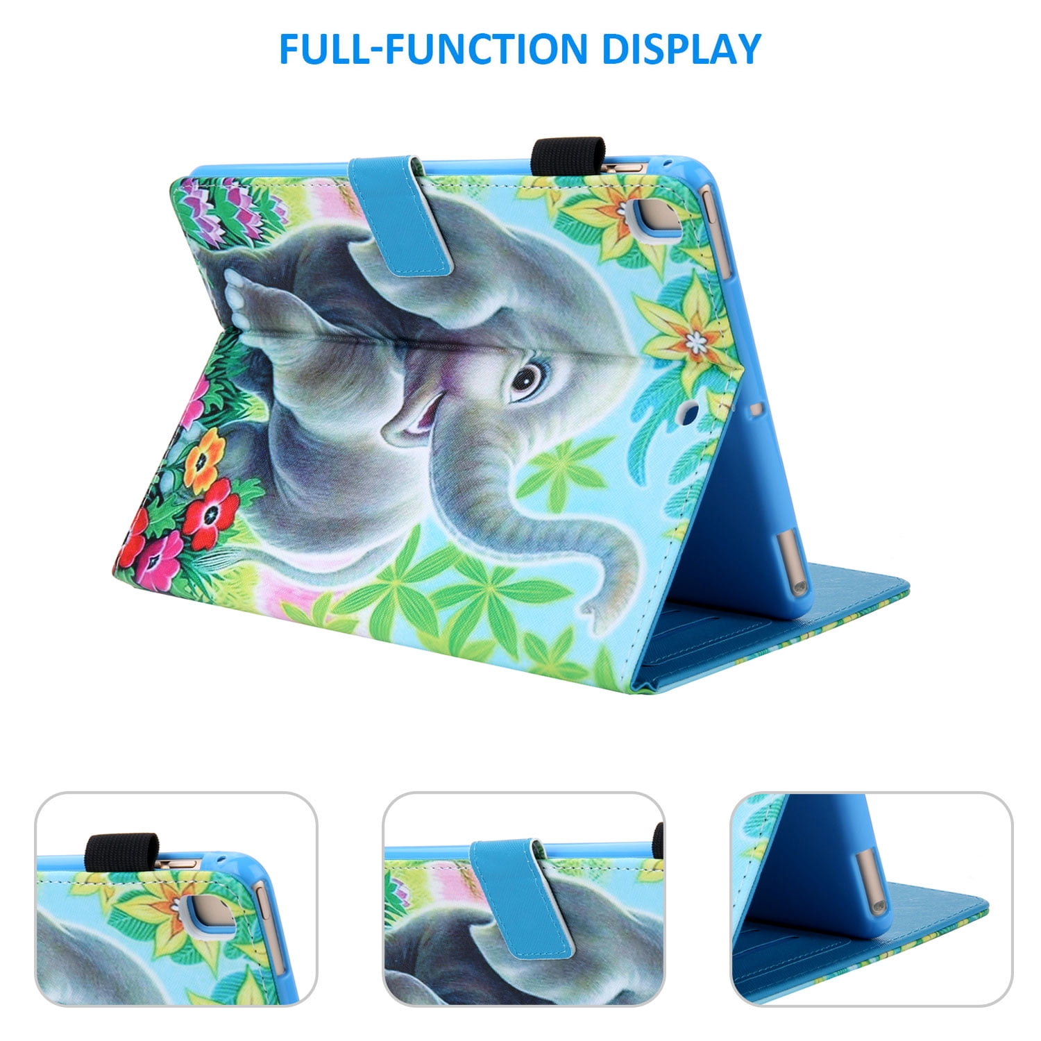 Allytech iPad 10.2 7th Generation Cases Covers, PU Leather Folio Flip Kickstand Auto Sleep Wake Protection Scratch Resistant Cards Slots Pencil Holder Case Cover for Apple iPad 10.2", Elephant