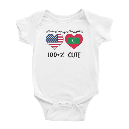 

50% Maldivian + 50% American = 100+% Cute Baby Bodysuit Baby Clothes (White 3-6 Months)