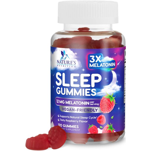 Sleep Melatonin Gummies, Extra Strength Natural Melatonin Gummy 12mg, Nature's Berry Flavor