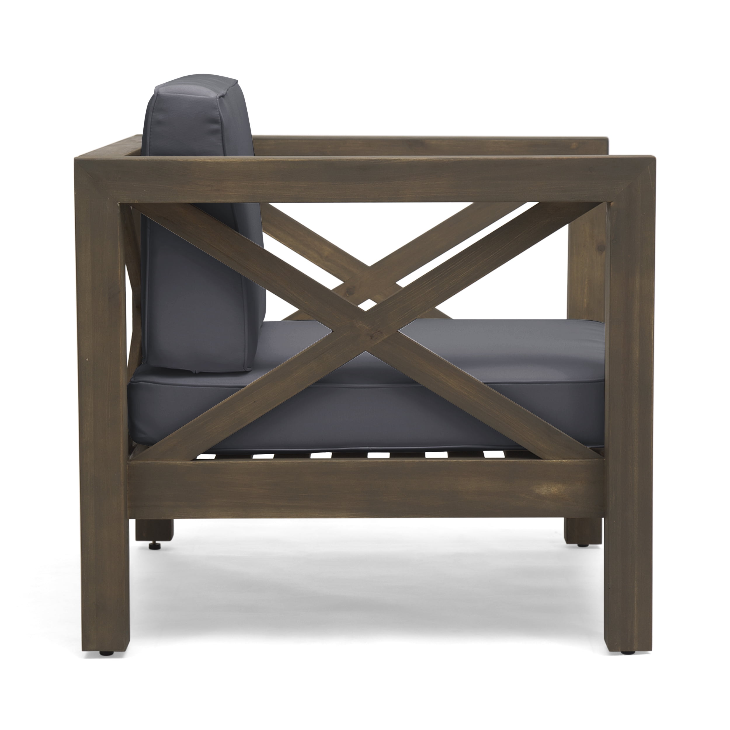 Outdoor Single Leisure Seat Chair, Acacia Wood Frame Relaxing Seat for Patio Garden, Dark Gray