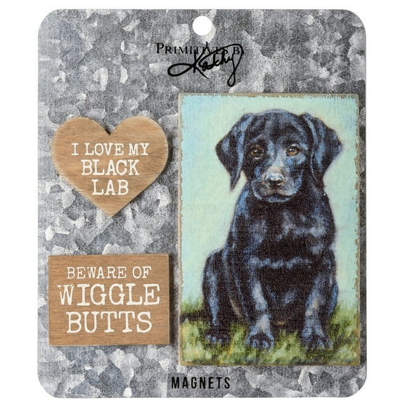 Primitives by Kathy Beware of Wiggle Butts ; I Love My Black Lab Home Décor Magnet Set