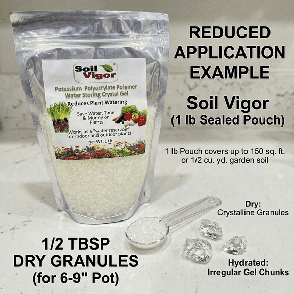 1 LB Soil Vigor® Large Size Potassium Polyacrylate - Premium Water Holding Crystals for Drought-Resistant Plant Growth