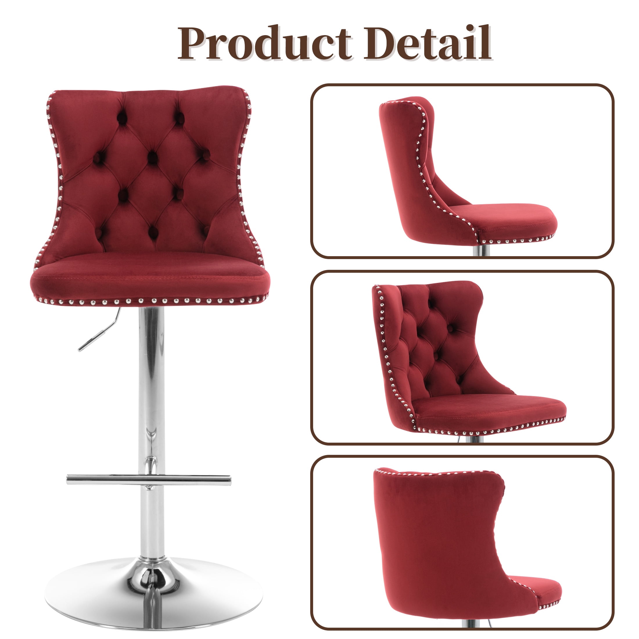 Swivel Bar Stools of 2, LegaHome Velvet Counter Height Barstools, 25-33 Inch Adjustable Height Bar Stools for Kitchen Counter, Modern Upholstered Kitchen Island Chairs, 300lbs Capacity, Burgundy