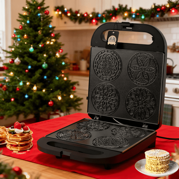 2 * 4" Pizzelle Maker Machine, Mini Non-stick Electric Pizzelle Cookie Baker Makes 4 Mini Cookies atOnce - Fun Baking Supplies for Holiday, Party, Treat