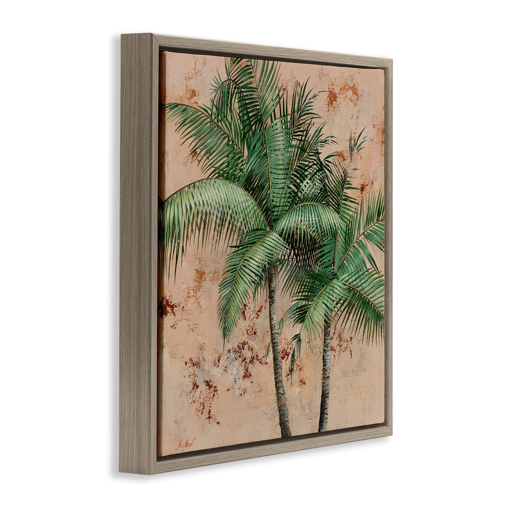 Stupell Industries Leafy Palm Fronds Botanical & Floral Painting Brown Floater Framed Canvas Art Print Wall Art, 18 x 18