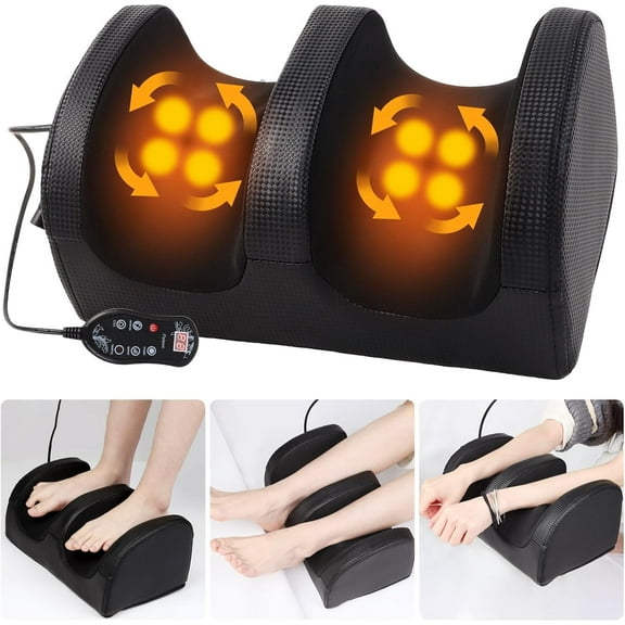 Leyeet Shiatsu Foot Massager with Heat, 10-Kneading Nodes, 3 Intensity Levels, Calf & Leg Massage, Hand Remote, Calf Massager with Massage Roller for Comfort and Relief, Gift, Black