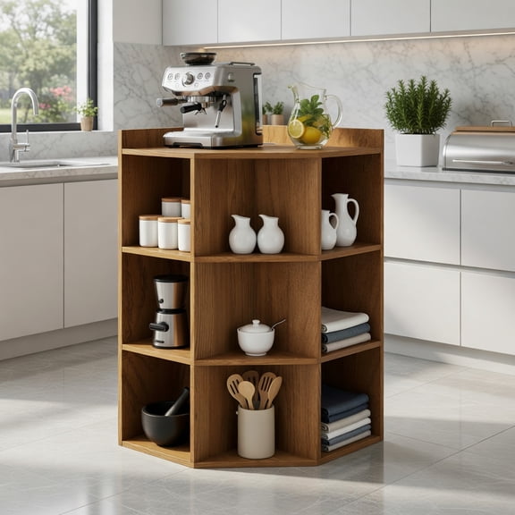 Demi Bonn 3-Tier Corner Cabinet with Charging Station, Space-Saving Storage Organizer with Open Shelves and Cubbies for Bedroom Living Room Home Office, Natural