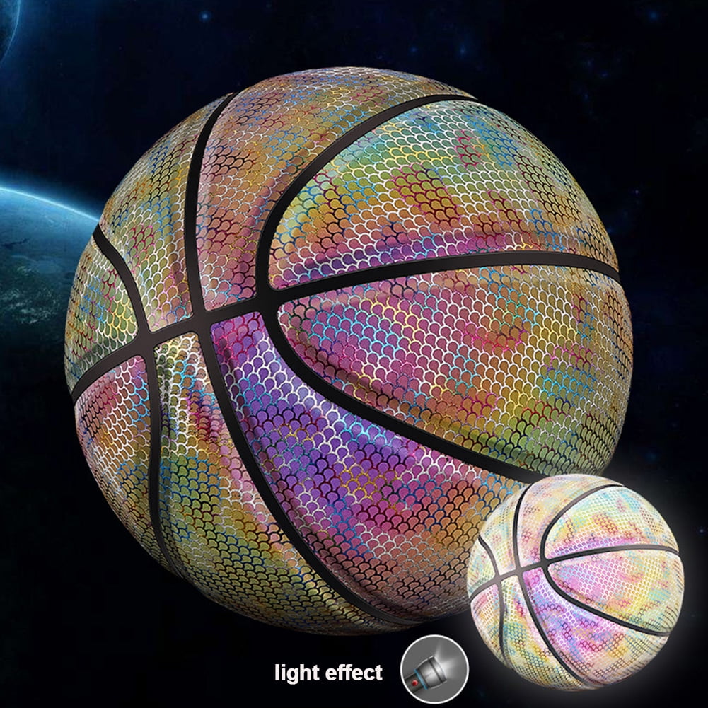 Light Up Basketball Ball BatteryFree Rainbow PU Glow in The Dark Basketball Fluorescent Bright