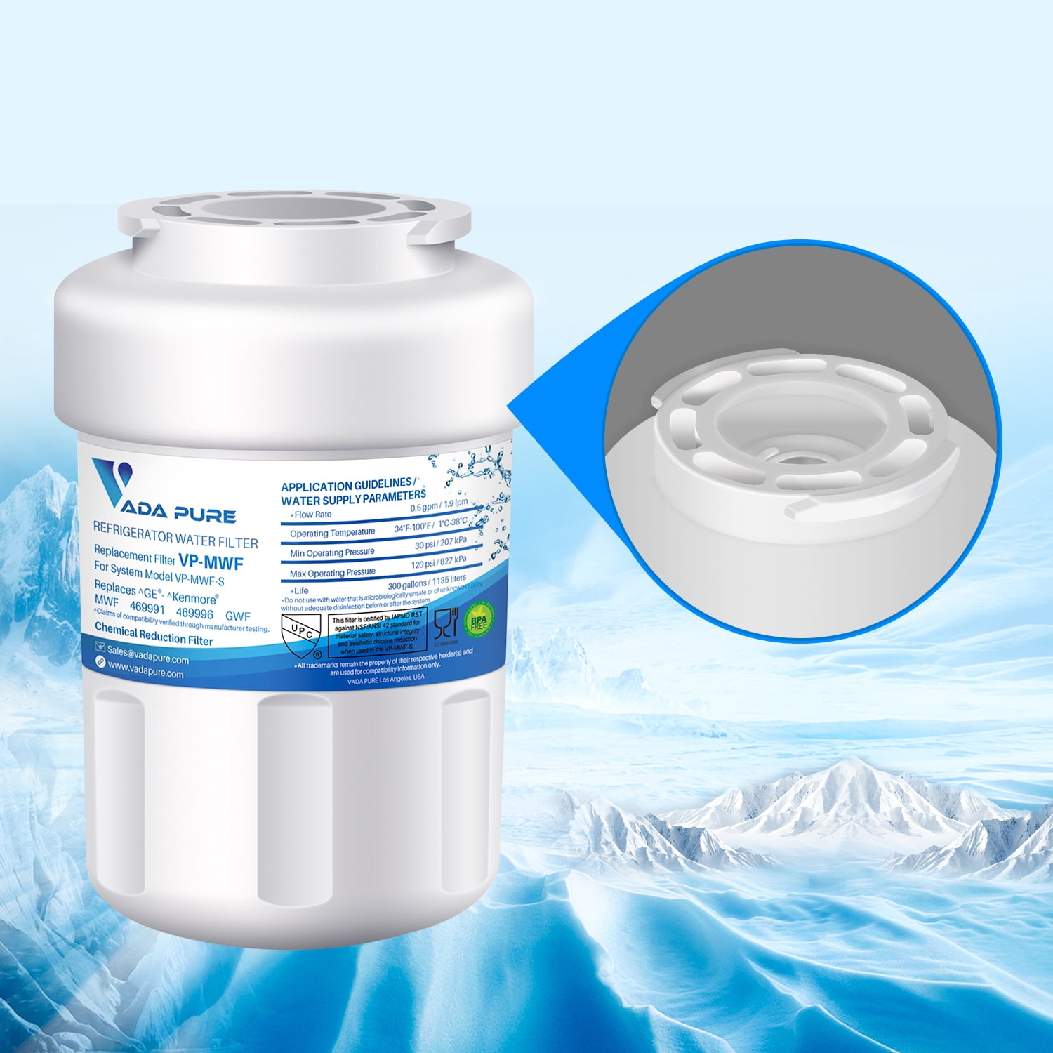 Vada Pure - Replacement for MWF Refrigerator Water Filter  MWF, MWFP, MWFA, 469991, 469996, GWF - Pack of 3