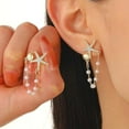 thumbnail image 3 of FARONZE 1 pair Starfish Pearl Beach Earrings for Women,Chain, Summer Beach Vacation Outfits, 3 of 5