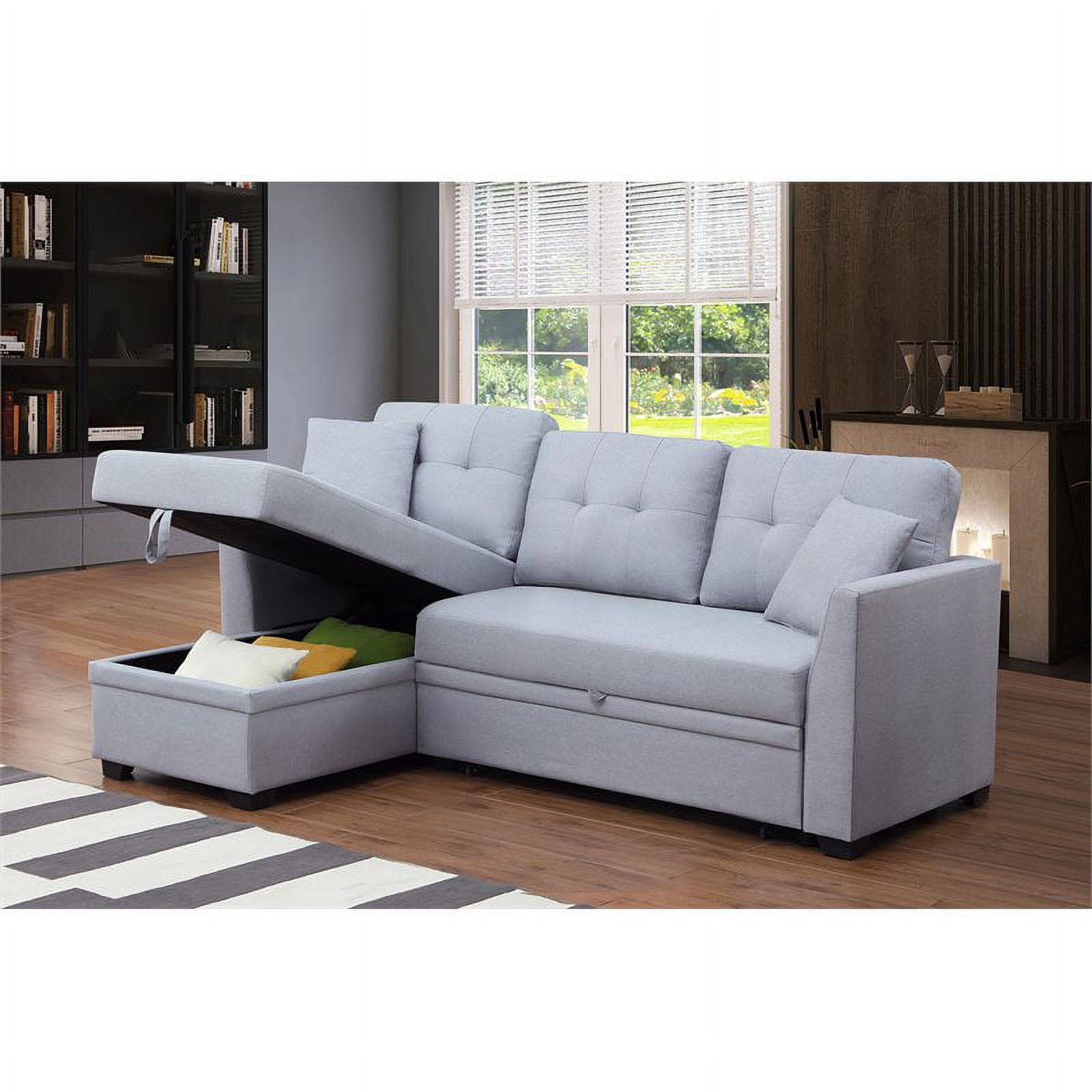 Alexent 3-Seat Modern Fabric Sleeper Sectional Sofa with Storage in Dark Gray