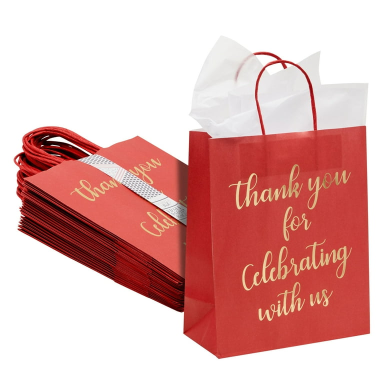 Sparkle and Bash 24 Pack Black Thank You Paper Gift Bags with Handles, Gold Foil