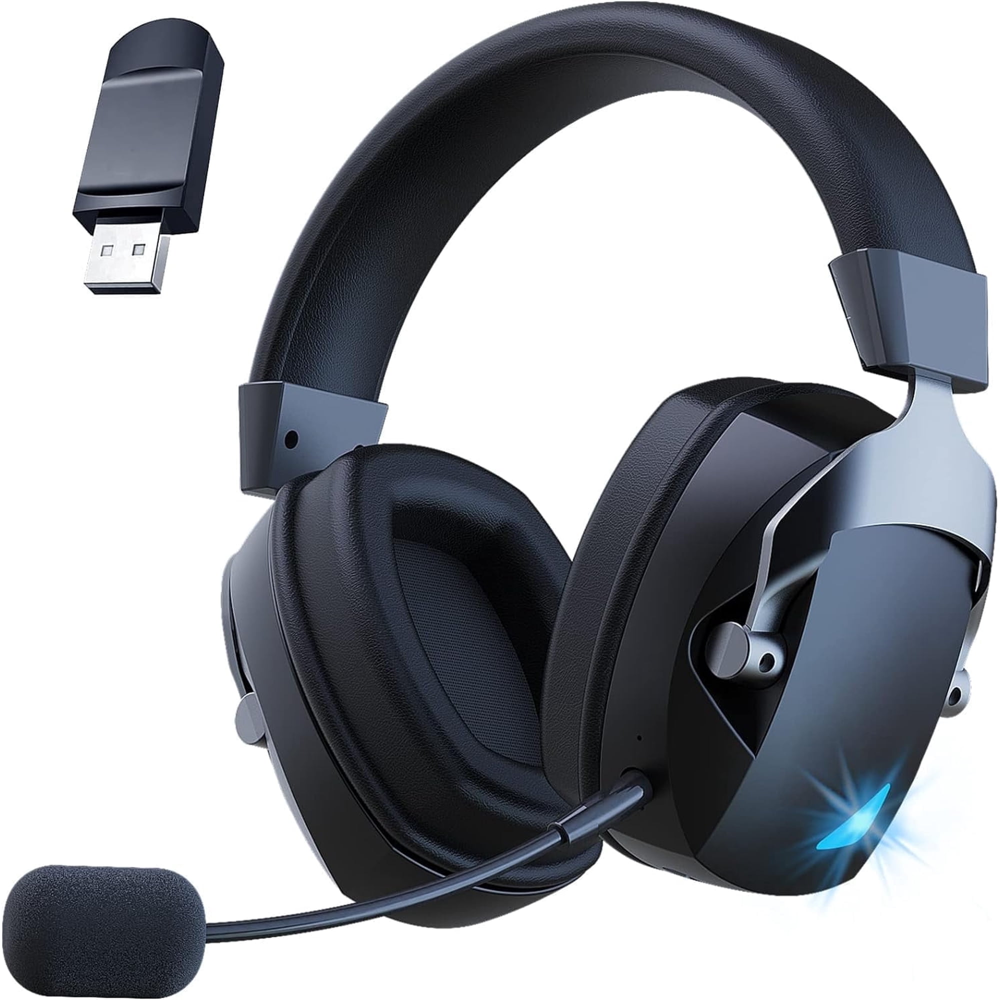 Andoe Wireless Gaming Headset for PS5/PS4/PC/Xbox, Surround Sound Gaming Headphones with Noise-Cancelling Microphone, 3.5mm Wired Jack (Black)