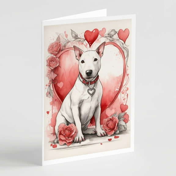 Bull Terrier Valentine Roses Greeting Cards Pack of 8 7 in x 5 in