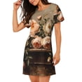 thumbnail image 2 of Easygdp Vintage Peonies Rustic Charm Camisón de manga corta para mujer, informal, estampado, 2 of 6