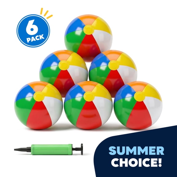 Jeexi Beach Balls [6 Pack] 16" Inflatable Pool Balls for Kids, Large Sand Balls 16 Inch, Pack of 6 Rainbow Colored for Pool Party, Summer Water Fun and Birthday Parties - Bulk Pack