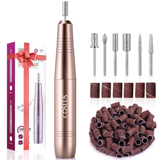COSLUS Lima de taladro de uñas profesional: para uñas de gel acrílico en polvo, kit de máquina de taladro de uñas portátil, herramientas de manicura y pedicura, juego de pulido con brocas para uñas, b