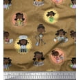 thumbnail image 1 of Soimoi Brown Rayon Fabric Circle,Cook & Working Girl Print Sewing Fabric Yard 56 Inch Wide, 1 of 1