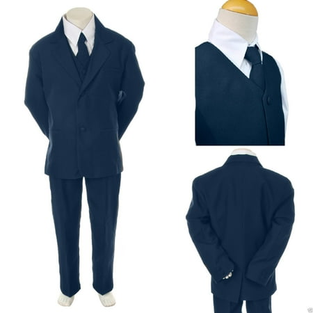 Baby Toddler Kid Teen Boy Wedding Formal Party Navy Blue 5pc Tuxedo Suit sz (Best Navy Blue Suit)