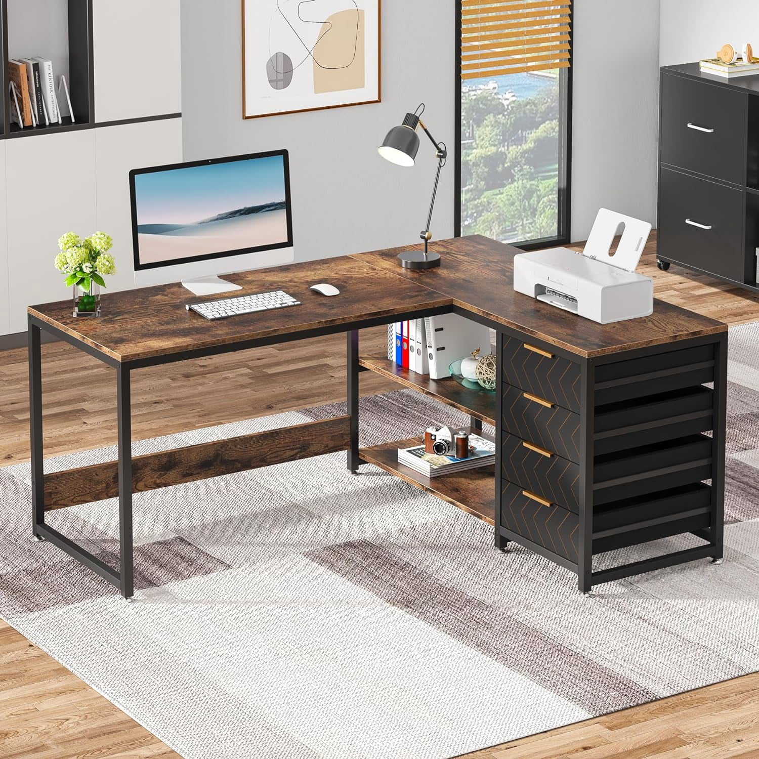 Tribesigns L Shaped Computer Desk, 59" Modern Reversible Office Corner Desk for Home Office, Brown