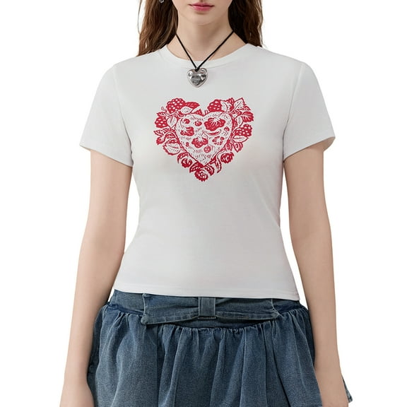 Musuos Women Summer Basic T-shirt, Crew Neck Short Sleeve Graphic Print Slim Tops Streetwear for Casual Daily