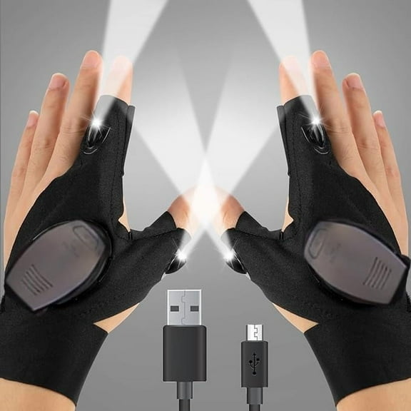 LED Flashlight Gloves Rechargeable, Mens Gifts,Christmas Birthday Gifts, Cool Gadgets Light for Fishing Camping Repairing,Finger Lamp Winter Outdoor Night Fishing Half Finger Gloves Rechargeable