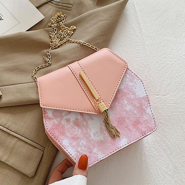 Bolso de hombro con cadena y solapa, bandolera cuadrada con borlas de cuero, correa ajustable