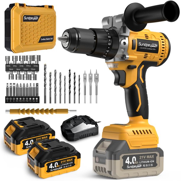 Taladro Percutor Inalámbrico SundpeyPRO 21V Sin Escobillas 120Nm 2x4Ah