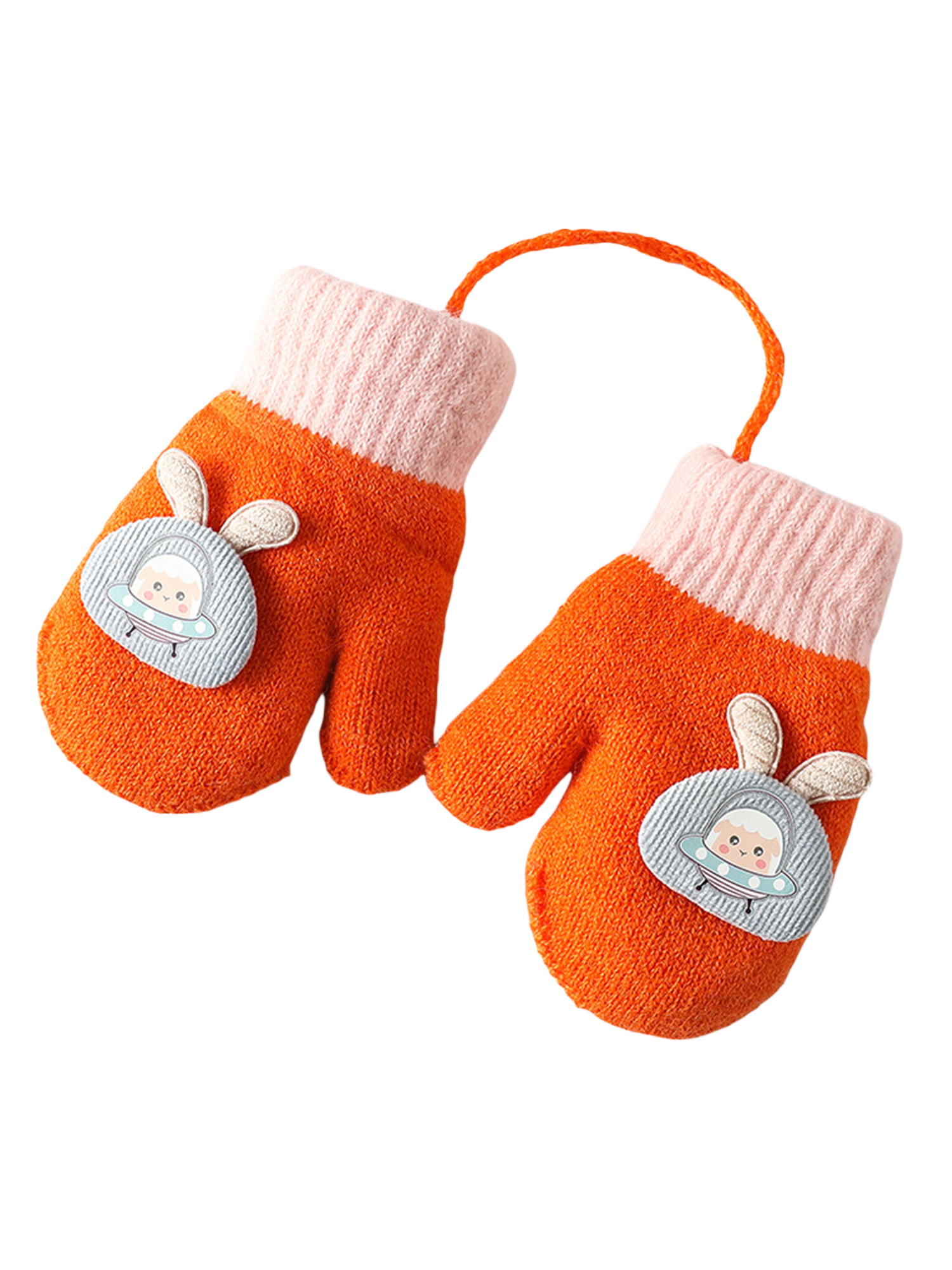1 Pair Toddler Baby Winter Warm Gloves Thick Fur Mittens With String Hand Warmer