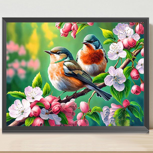 Cuadros Decorativos 5D bricolaje redondo completo taladro diamante pintura flor pájaro decoración del hogar artesanía (2) Wdftyju embutido en tela