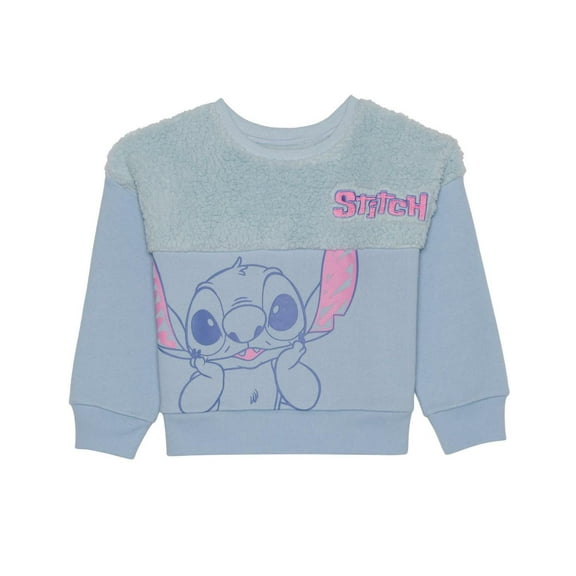 Disney Toddler Girls Stitch Long Sleeve Sherpa Fleece Pullover Sweatshirt - Blue