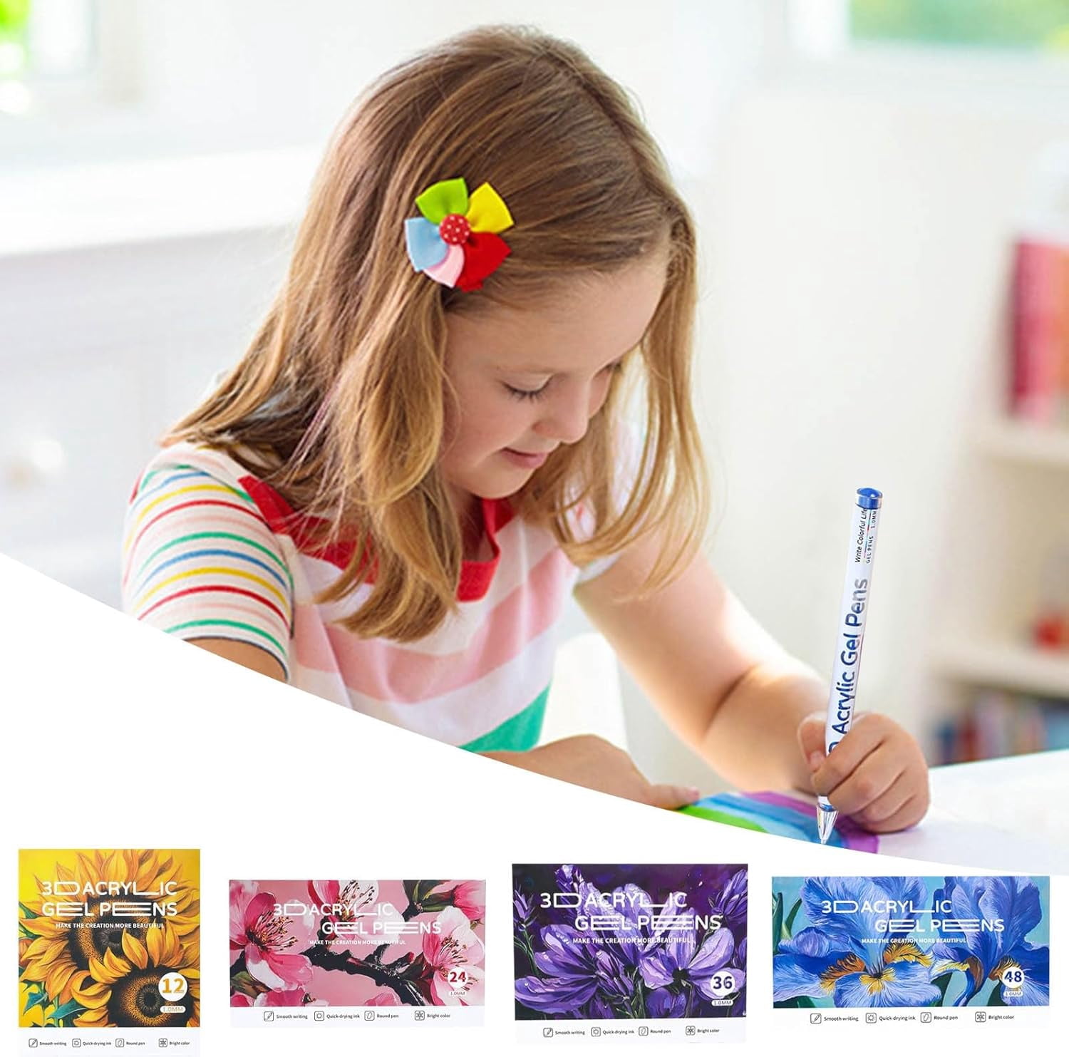 3D Acrylic Gel Pens, Coloring Paint Pen, 1.0 Fine Tip Muticolor Marker Art Set for Black Paper, Acrylic Gel Ink Pen Assorted Colored for Doodle, Drawing, DIY Projects, Crafts Art Supplies