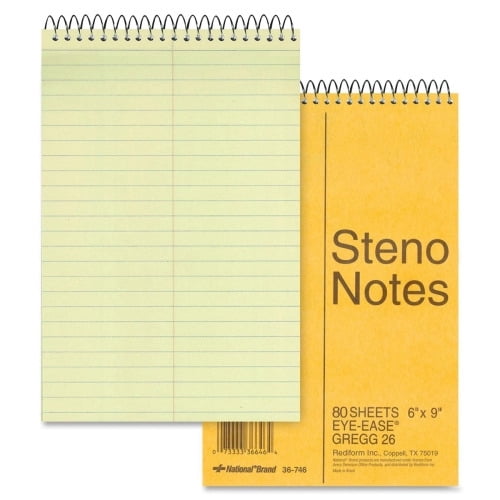 Rediform Eye-ease Steno Notebook 80 Sheets - Wire Bound - Gregg Ruled - 16 lb Basis Weight - 6' x 9' - Green Paper - Brown Cover - Board Cover - Hard Cover, Rigid - 1Each