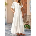 thumbnail image 2 of Women'S Summer Short Sleeve Maxi Dress Casual V Neck Hollow Out Eyelet Ruffle Swing A Line Long Dresses White XL, 2 of 8