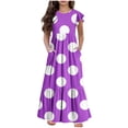 thumbnail image 2 of Spazoro Kids Girls Dresses, Short Sleeve Round Neck Printed Fashion Princess Dress for Child Girls Purple Size 6 T, 2 of 7