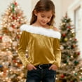 thumbnail image 3 of Girls' Velour Off Shoulder Blouse Top Christmas Festive Furry Collar Long Sleeve Shirt Autumn & Winter Top (4-14 Years), 3 of 7