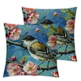 thumbnail image 2 of YANMS Set of 2 Ink Painting Watercolor Pink Flowers Birds Blue Background Decorative Throw Pillow Cover Case Home Living Room Bed Sofa Car Square White, 2 of 6