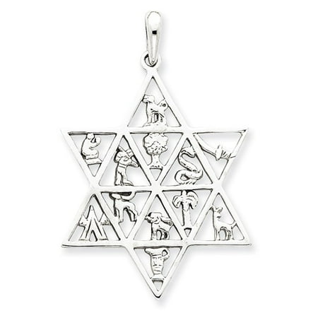 14k White Gold 12 Tribes Star of David Pendant