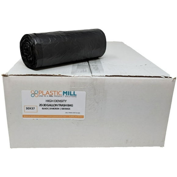 PlasticMill Heavy Duty Trash Bags - Black Garbage Bags - Plastic Trash Bags - Kitchen, Bathroom, Office Garbage Bags, Trash Can Liners - 12-16 Gallon Small Trash Bags, 8 Microns, 24"x33" (1,000-Count)