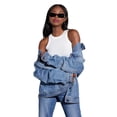 thumbnail image 2 of LYMAYTER Women Jeans Jacket for S-2XL Washed Button Up Denim Coats Versatile Mid-Length Cowboy Outwear With Pockets, 2 of 8
