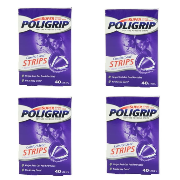 4 Pack Super Poligrip Comfort Seal Denture Adhesive Strips - 160 Strips