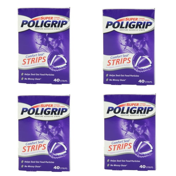 4 Pack Super Poligrip Comfort Seal Denture Adhesive Strips 160 Strips