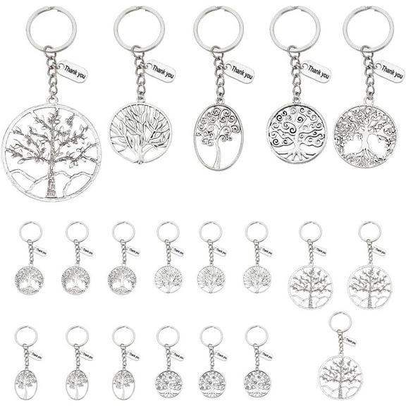 20pcs 5 Styles Tree of Life Keychain Thank You Keychain Gifts with Pendant Friendship Keychains Jewelry Gift for Friends Gifts for Coworker Staff Teacher Graduation