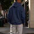 thumbnail image 4 of Men's Basic Baggy Hoodie, Long Sleeve Drawstring Hooded Sweatshirt, Fall Solid Color Casual Loose Fit Pullover with Pocket Navy L, 4 of 6