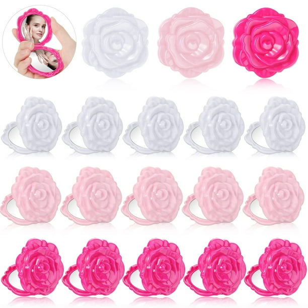 Espejos compactos Geelin Pink Rose para obsequios de boda, 30 unidades