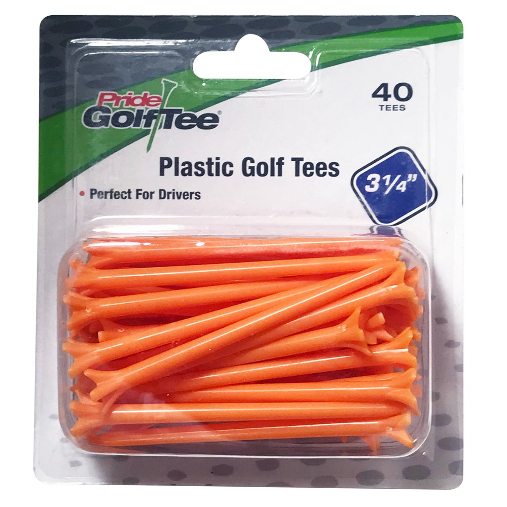 31/4" Pride Plastic Golf Tees, Citrus Orange (40 Count)