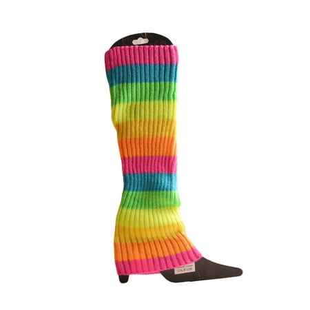 

SIEYIO Women Winter Ribbed Knit Leg Warmers Cover Neon Rainbow Colorful Striped Boot Cuffs Ballet Dance Long Socks 80s Costume